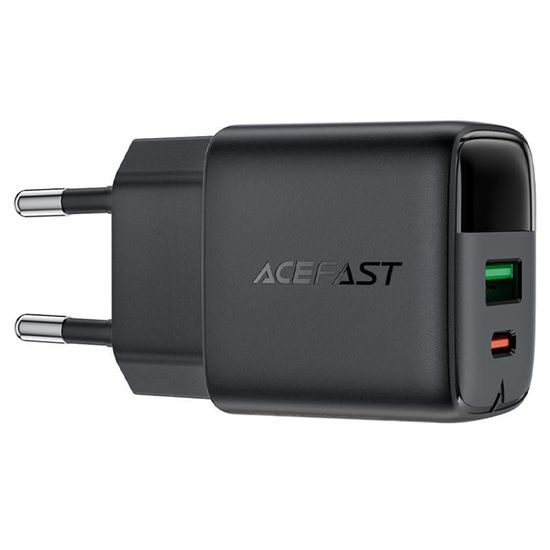 Acefast Oplader met Display (A114) - GaN - USB & USB-C - PD 25W - 5V/3A - Zwart