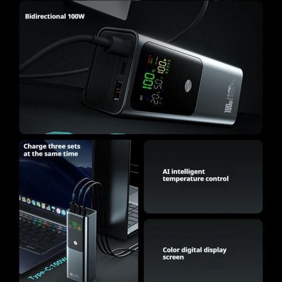 Συμπαγής power bank για γρήγορη φόρτιση laptop, 100W, 20.000 mAh, μαύρο