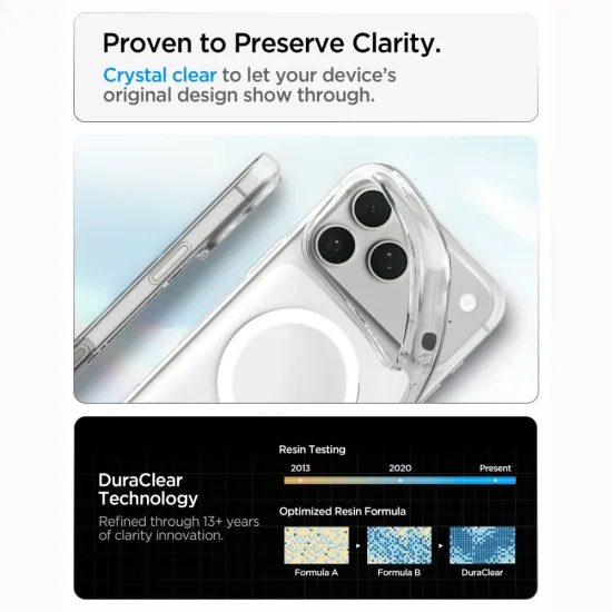 iPhone 17 Pro / 18 Pro dėklas – Spigen Liquid Crystal MagSafe skaidrus – balta