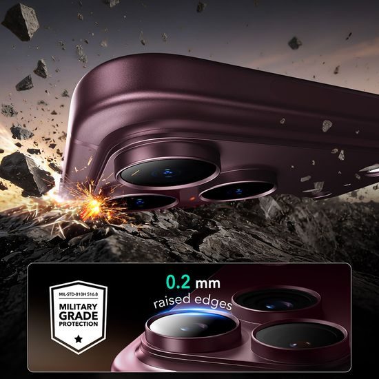 iPhone 18 Pro Max kameros apsauginis stiklas – ESR Armorite Pro grūdintas stiklas – vyno raudona
