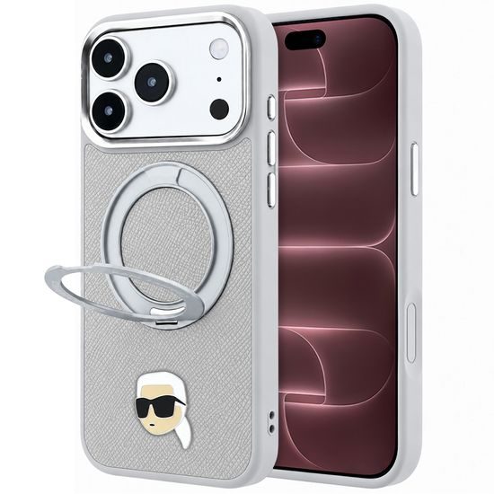 Karl Lagerfeld Leather Ring Stand 360 K Pin MagSafe ümbris iPhone 17 Pro Max / 18 Pro Max – hall