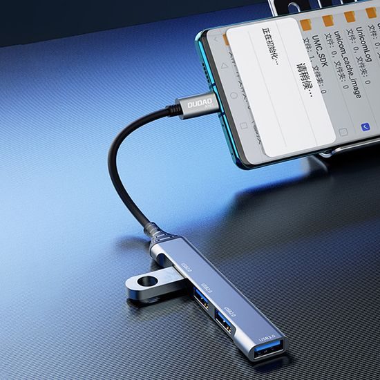 Dudao HUB A16T, 4in1, USB-C - 4x USB-A (3x USB2.0 / USB3.0), 6,3 cm, fekete, fekete