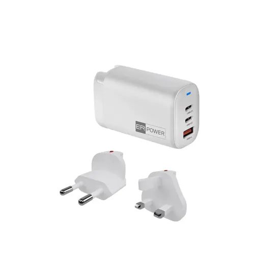 ER POWER Ταξιδιωτικός Φορτιστής 2× USB-C + USB-A, 65W, GaN PD, λευκός