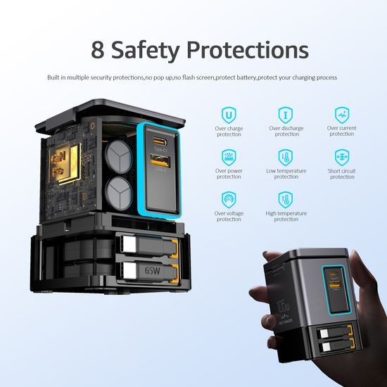 Σταθμός Φόρτισης PowerCombo Tower 6σε1 GaN3 Pro με Ασύρματη Φόρτιση, 105W, Γκρι