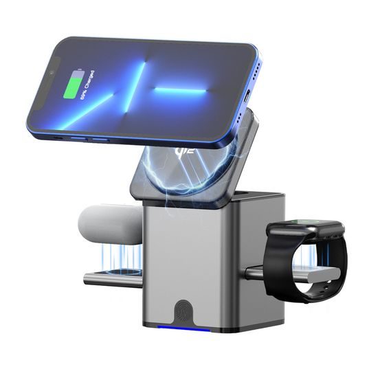 MagCube Pro Qi2 Έξυπνος Αναδιπλούμενος 3σε1 Ασύρματος Φορτιστής με MagSafe με Φόρτιση 15W, Γκρι