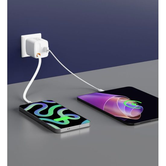 Swissten SlideCharge adapter s izvlačivim USB-C kabelom GaN 45W, 1x USB-A 18W, bijeli