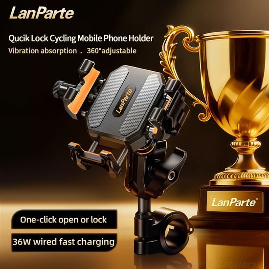 LanParte LPT01-E Suport telefon pentru motocicletă cu încărcare wireless și amortizare vibrații