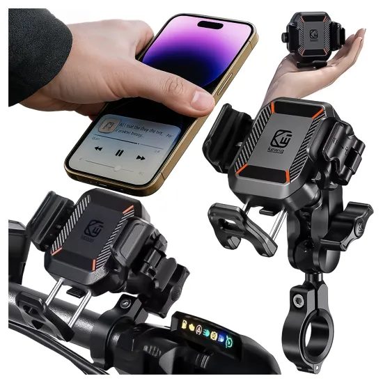 Motoros telefontartó kormányra rezgéscsillapító rendszerrel motorkerékpárhoz, quadhoz és robogóhoz, fekete