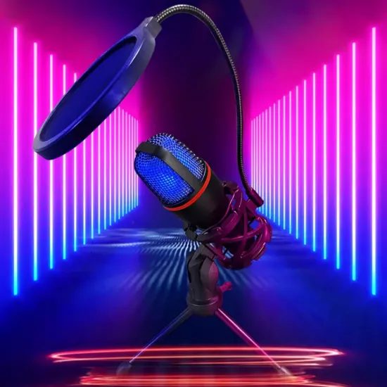 Wozinsky WM-W111 drátový herní mikrofon se stojánkem a RGB podsvícením, černý
