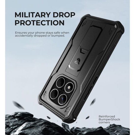 Dexnor 360 Kickstand Schutzhülle für Xiaomi Redmi Note 14 Pro 5G - Hybrid Hülle mit integriertem Displayschutz und Ständer - Schwarz