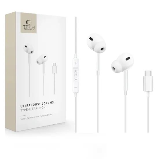 Tech-Protect UltraBoost Core G3 Căști cu fir USB-C, alb