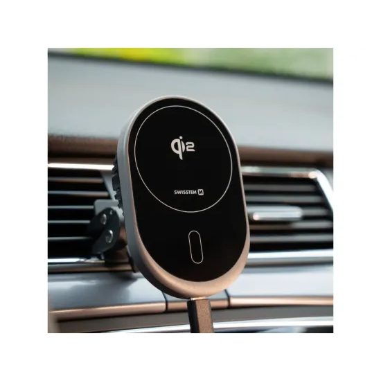 Swissten βάση αυτοκινήτου με ασύρματη φόρτιση Qi2, μαύρη