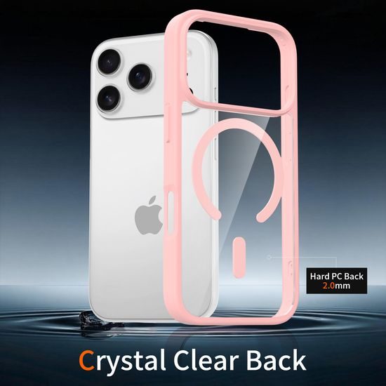 JP MagFit Clear MagSafe θήκη με μαγνήτη N52, iPhone 17 Pro, ανοιχτό ροζ