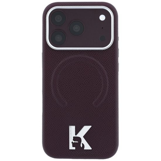 Karl Lagerfeld Grained Leather Embossed Ring MagSafe ümbris iPhone 17 Pro / 18 Pro – burgundia