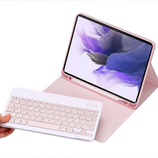 Hülle mit Bluetooth-Tastatur für Samsung Galaxy Tab S7 FE / S7 Plus, rosa