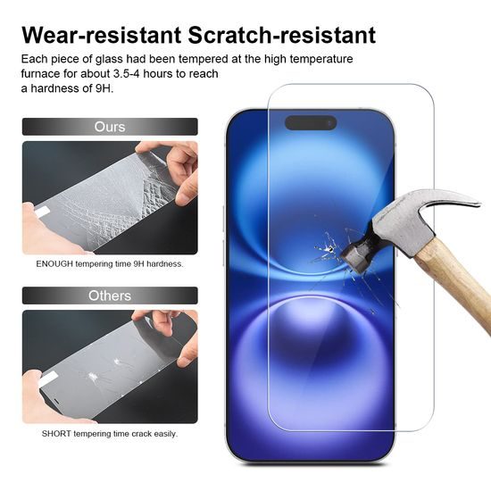 JP Long Pack Szkło hartowane, 3 szkła na telefon z aplikatorem, iPhone 16 Plus