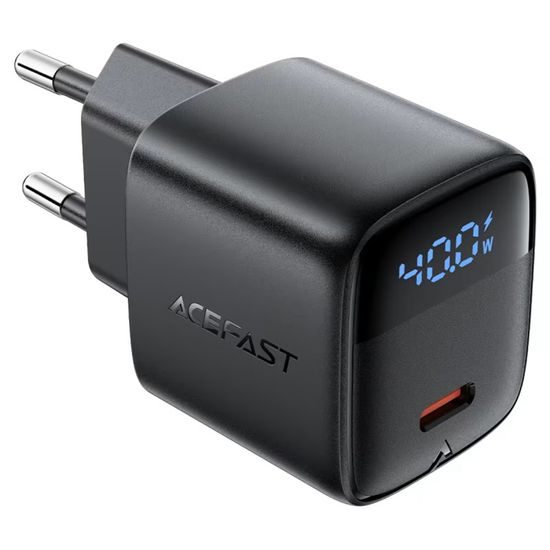 Acefast Oplader (A135) USB-C, GaN, PD 45W, LED-display, Zwart