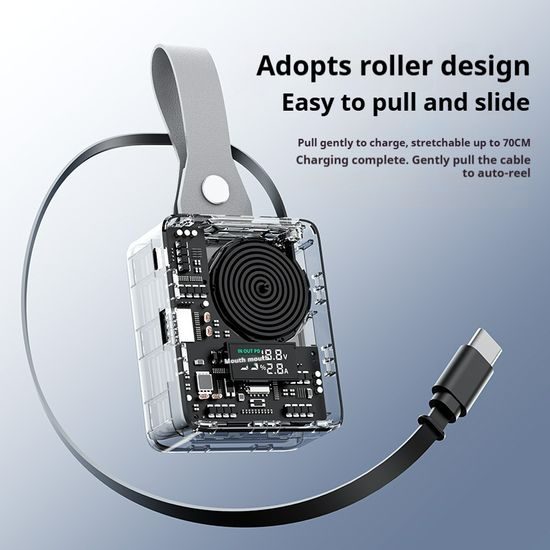 Powerbank για laptops 65W PD με συρόμενο καλώδιο USB-C και ψηφιακή οθόνη, 20000 mAh, μαύρο