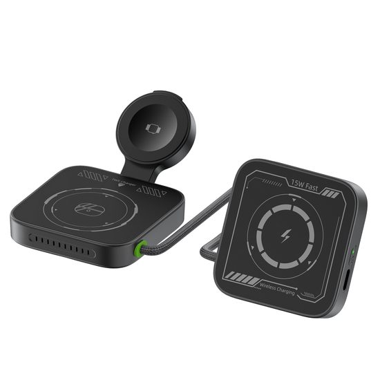 3σε1 αναδιπλούμενος σταθμός ασύρματης φόρτισης MagSafe για iPhone, Apple Watch και AirPods, Android, μαύρος