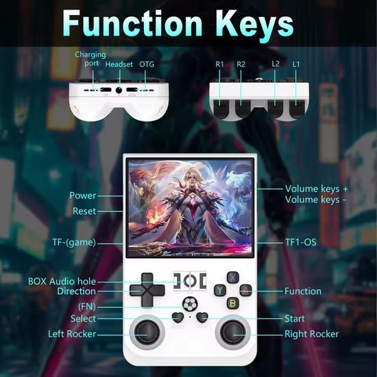 R36 Pro Φορητή κονσόλα παιχνιδιών με 3,5" IPS οθόνη, μαύρη