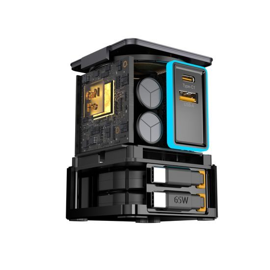 Σταθμός Φόρτισης PowerCombo Tower 6σε1 GaN3 Pro με Ασύρματη Φόρτιση, 105W, Γκρι