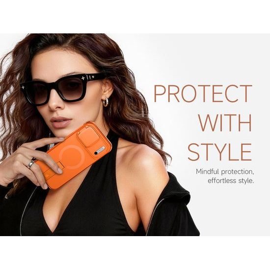 Husă Suritch AirBounce Bumper MagSafe cu Suport și Protecție Cameră, iPhone 17 Pro Max / 18 Pro Max, portocaliu