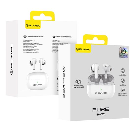 Blavec BW-01 Pure TWS Bluetooth Oordopjes - Bluetooth 5.3 - Wit