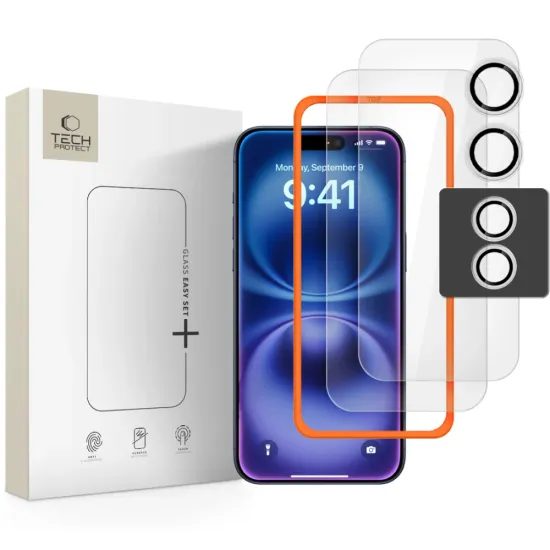 Tech-Protect Easy Set+, 2 zaščitni kaljeni stekli + steklo za objektiv, iPhone 17