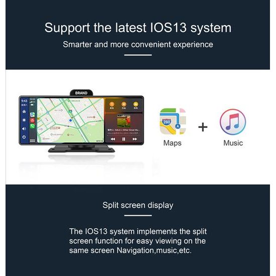 10,26" CarPlay zaslon za auto s bežičnim Apple CarPlay i Android Auto s 4K kamerom i stražnjom Full HD kamerom
