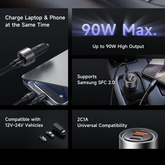 Mcdodo KFZ-Ladegerät CC-3110 für Auto - 2x USB-C / USB - 90W Schnellladegerät - 12-24V - Schwarz