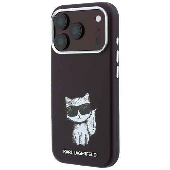 Karl Lagerfeld Smooth Leather Choupette Sketch MagSafe ümbris iPhone 17 Pro / 18 Pro – burgundia