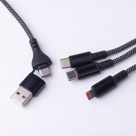 Maxlife kábel ALLin1 USB + USB-C - Lightning + 2x USB-C 1,0 m 66 W, čierny