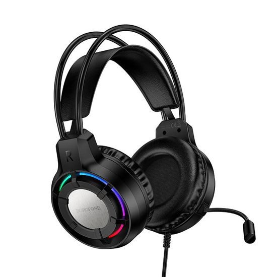 Borofone Wave Gaming Headset (BO112) - Kabelgebundener Over-Ear Kopfhörer mit Mikrofon - Schwarz