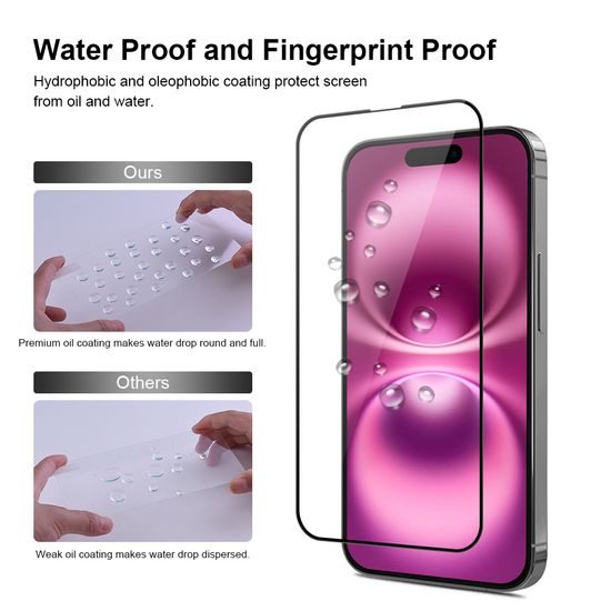 JP Full Pack gehärteter Gläser, 2x 3D Glas mit Applikator + 2x Linsenglasschutz, iPhone 16
