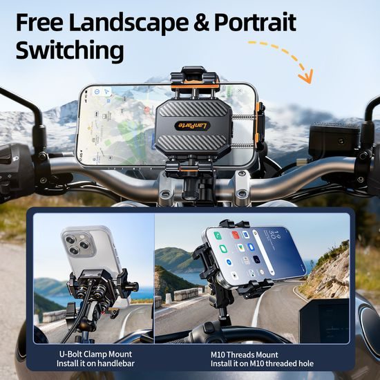 LanParte LPT01-E Suport telefon pentru motocicletă cu încărcare wireless și amortizare vibrații