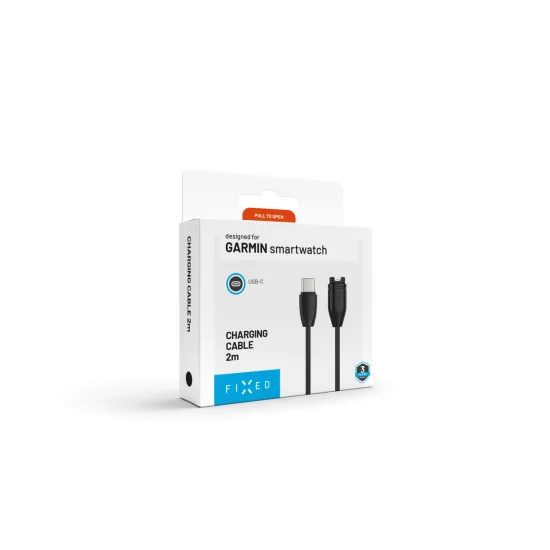 FIXED USB-C töltőkábel Garmin Forerunner / Fenix / Venu / Vívoactive / Instinct készülékekhez, 2m, fekete