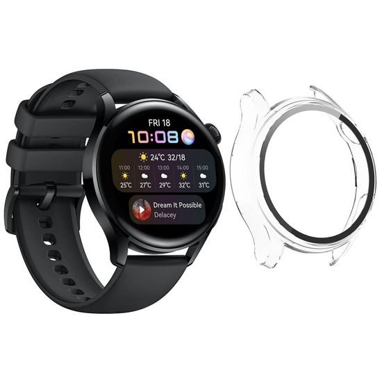 Husă 2 în 1 cu folie de sticlă, pentru Huawei Watch GT 2, 42 mm, neagră