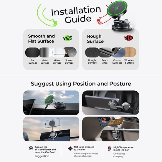 Lisen Magnetische KFZ-Halterung mit kabelloser Ladestation W608 Pro für iPhone - 25W Qi2.2 Wireless Charger - Schwarz