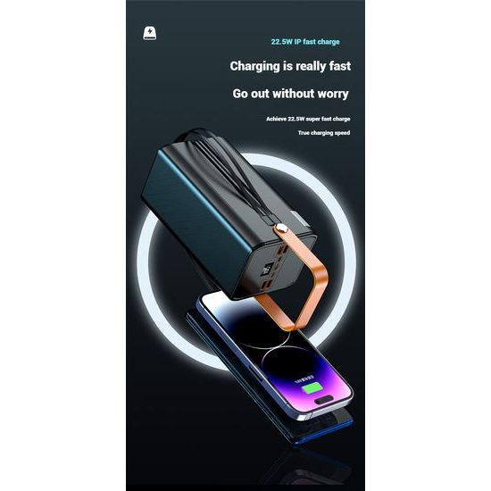 Power Bank 120.000 mAh, 22.5W PD, 4 USB + 2 καλώδια, LED φώτα, λευκό