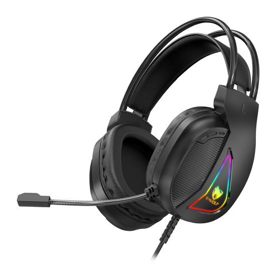 T-WOLF H160 Gaming Headset mit 7.1 Surround Sound - USB Gaming Kopfhörer mit RGB Beleuchtung