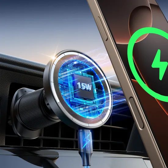 Joyroom JR-ZS502 avtomobilski držalo MagSafe z brezžično polnilnico, črn