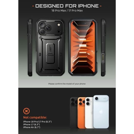 Supcase Unicorn Beetle Pro, iPhone 17 Pro Max / 18 Pro Max, черен