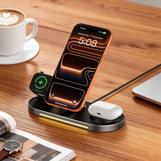 Tech-Protect A51 ArcticBoost 3in1 Kabelloses MagSafe Ladegerät für Smartphone, Smartwatch & Earbuds - Qi 2.2 - 25W - Schwarz