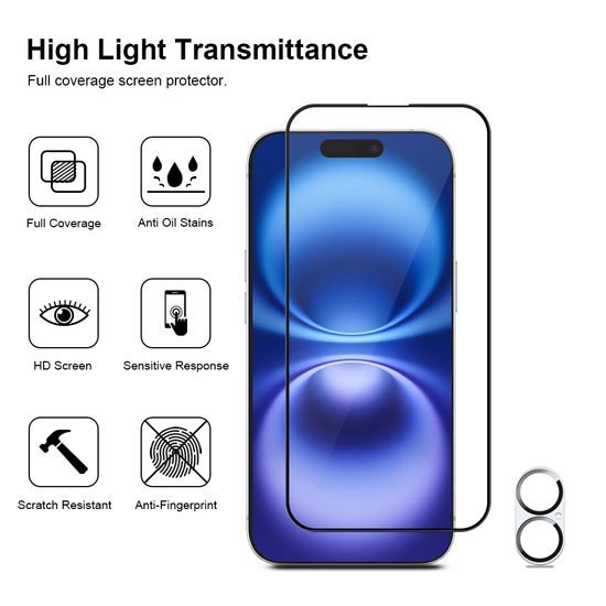 JP Full Pack Szkło hartowane, 2x 3D szkło z aplikatorem + 2x szkło na obiektyw, iPhone 16 Plus