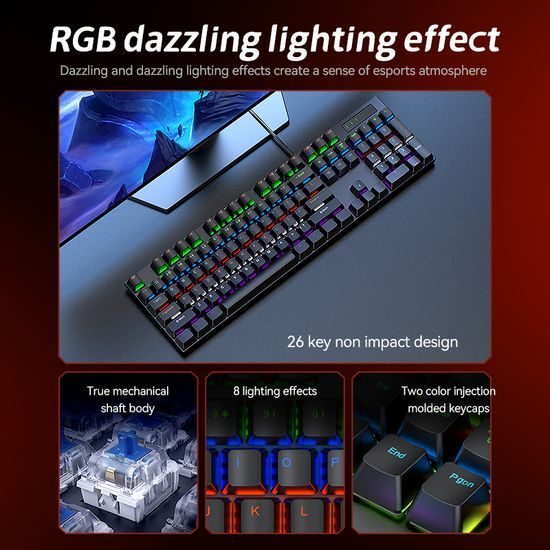 T-WOLF TF700 Gaming Set 4in1 - RGB Tastatur mit Mechanical Feel + Gaming Maus + Headset + Mauspad