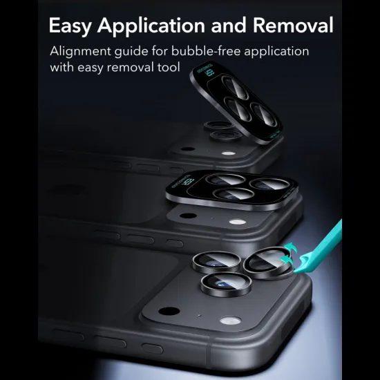 iPhone 18 Pro / 18 Pro Max kameros apsauginis stiklas – ESR Armorite grūdintas stiklas – juoda
