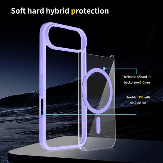 JP MagFit Clear MagSafe θήκη με μαγνήτη N52, iPhone Air, μωβ