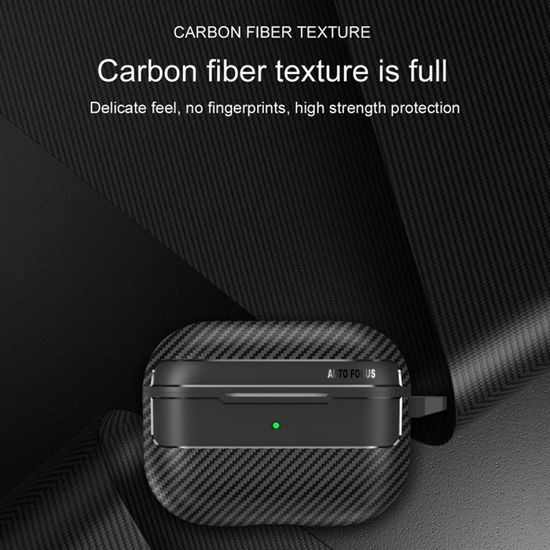 Techsuit CarbonFiber Hoesje voor AirPods Pro 3 - TPU met Karabijnhaak - Zwart
