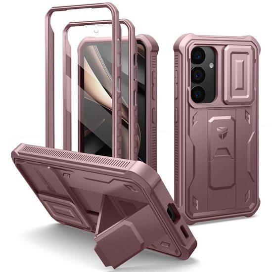 Dexnor 360 Kickstand Camprotector obal Samsung Galaxy S25 Plus, růžový