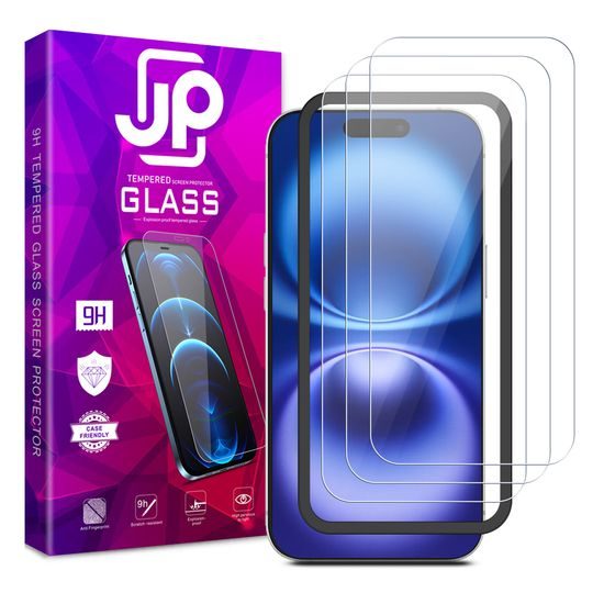 JP Long Pack Szkło hartowane, 3 szkła na telefon z aplikatorem, iPhone 16 Plus